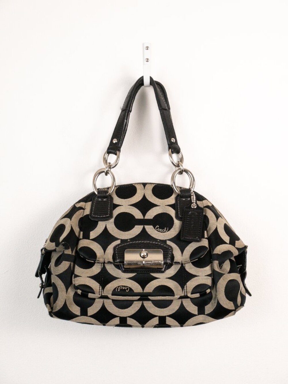 Coach Kristin Op Art Signature Satchel Shoulder Bag Black